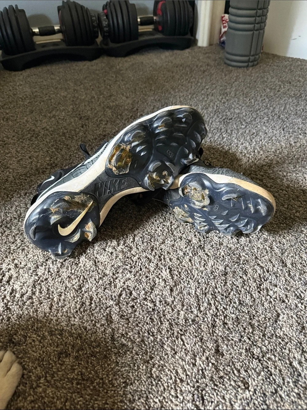 Nike Grey and Black High-Top Football Cleats